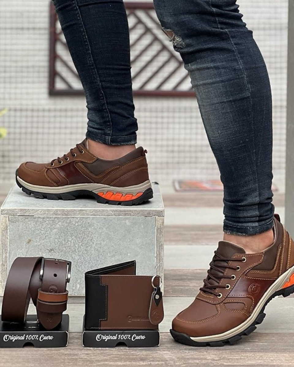 Cuerozen Combo Rustico Caballero (Zapatos + Cinturón + Billetera) - [PROMOCIÓN DISPONIBLE SOLO HOY]