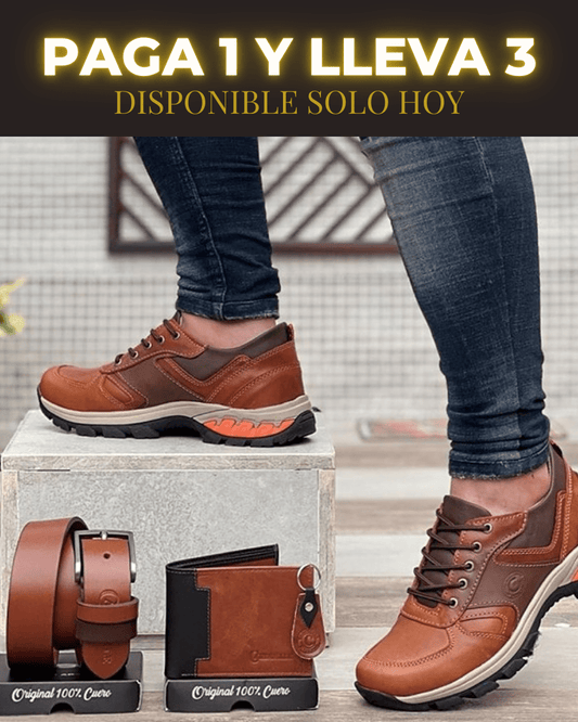 Cuerozen Combo Rustico Caballero (Zapatos + Cinturón + Billetera) - [PROMOCIÓN DISPONIBLE SOLO HOY]