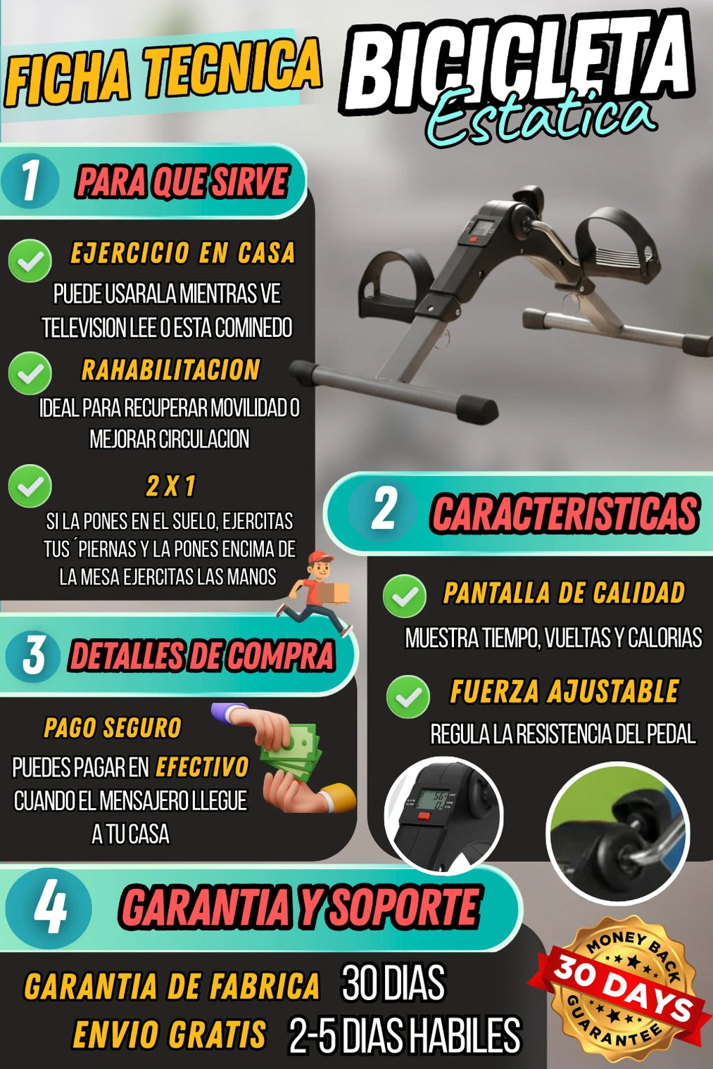 Mini Bicicleta Estática de Pedales - Ejercicio Cómodo en Casa - Imagen 13
