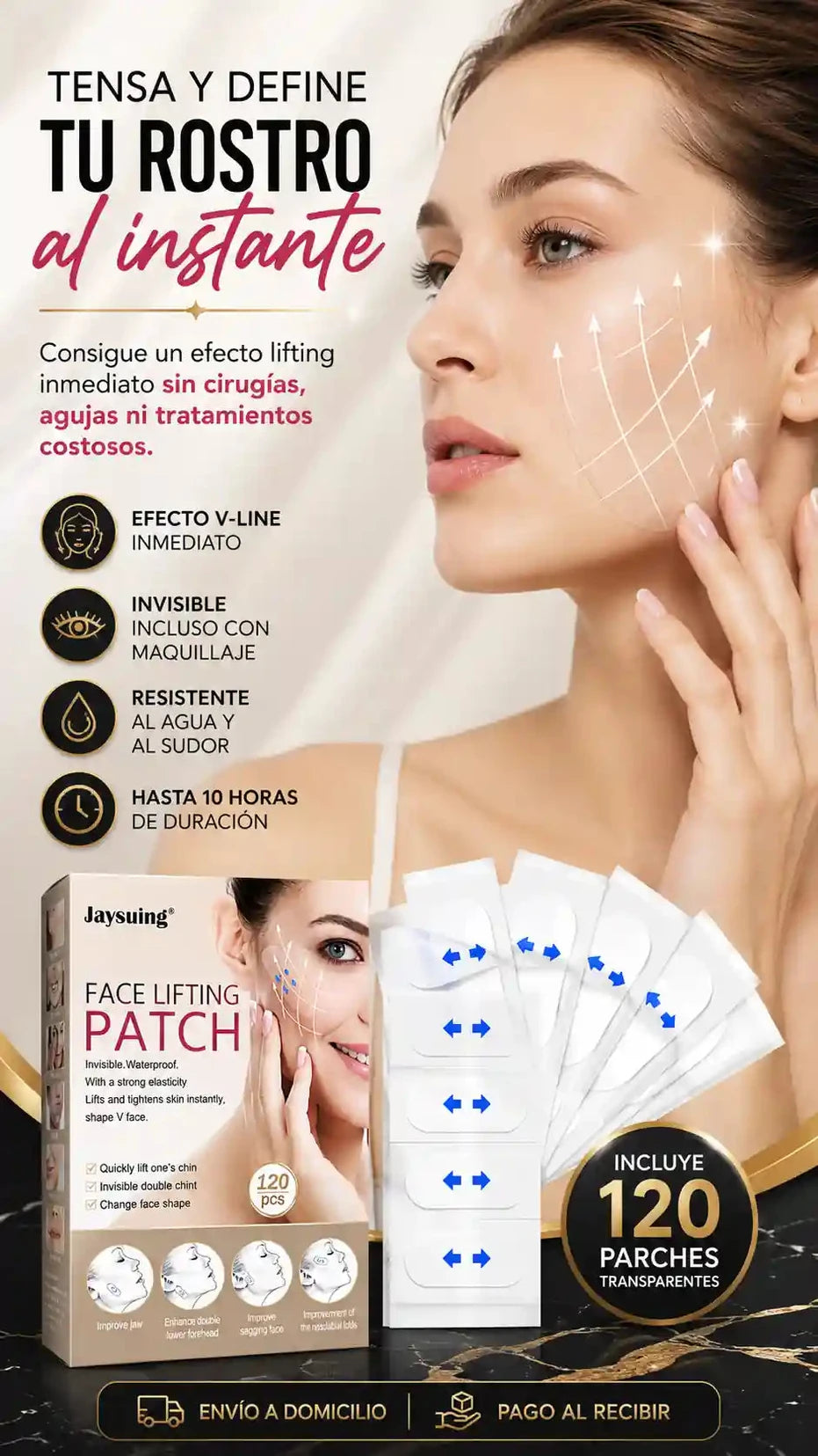 V-Lift Patch Cintas Faciales Reafirmantes 120 Piezas + Obsequio - Imagen 3