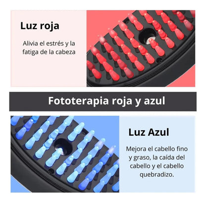 Cepillo Masajeador Capilar Eléctrico con Vapor  - Estimula Crecimiento | Luz Roja y Azul | Recargable | Hombres y Mujeres | Fototerapia + Vibración 10,000rpm |