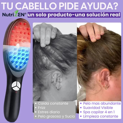 Cepillo Masajeador Capilar Eléctrico con Vapor  - Estimula Crecimiento | Luz Roja y Azul | Recargable | Hombres y Mujeres | Fototerapia + Vibración 10,000rpm |