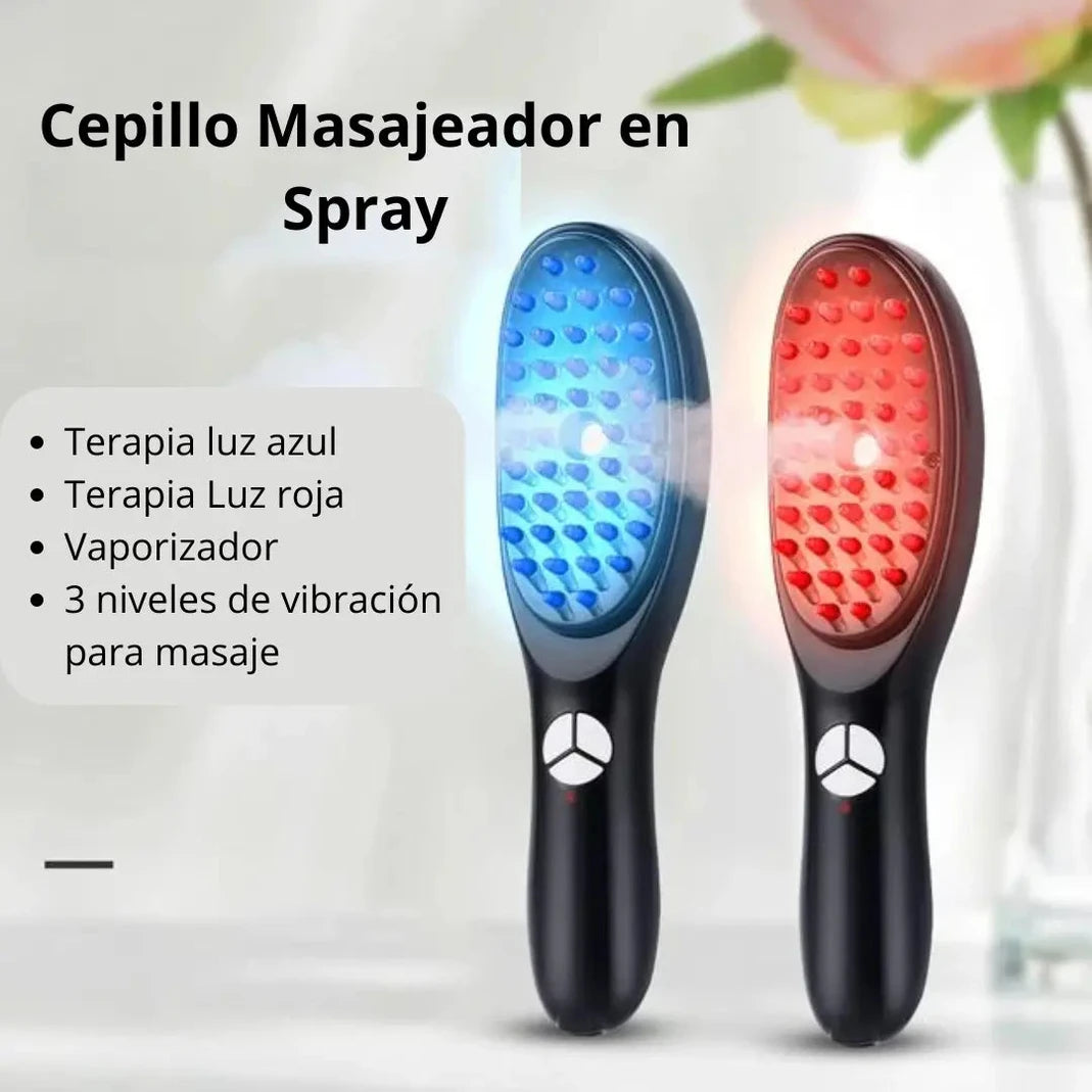 Cepillo Masajeador Capilar Eléctrico con Vapor  - Estimula Crecimiento | Luz Roja y Azul | Recargable | Hombres y Mujeres | Fototerapia + Vibración 10,000rpm |
