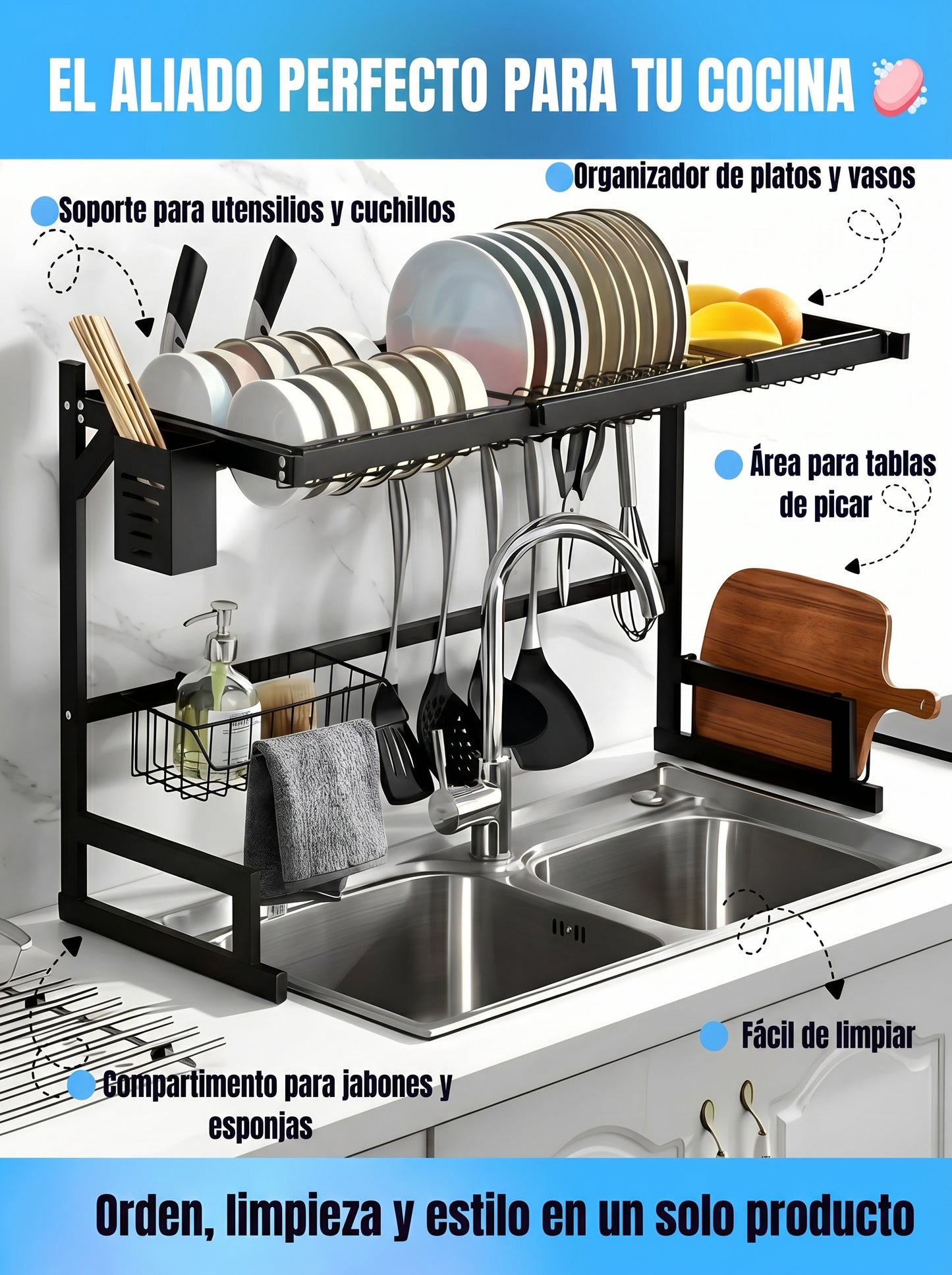 Escurridor de Platos sobre Lavaplatos+ Accesorios🧼